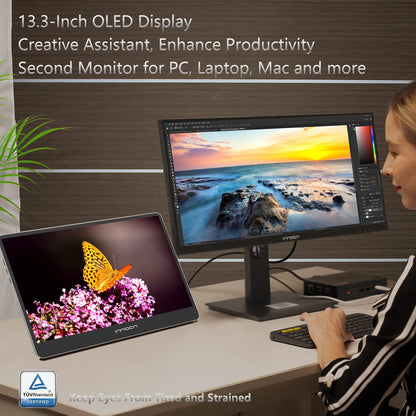 INNOCN 15.6" Portable Monitor OLED Touch Second Screen for Photo Editing with 4K, 100% DCI-P3, 100000:1, 10Bits, USB C External Monitor for Laptop,PC, Phone,Consoles, Brown, PU15 Pre C6