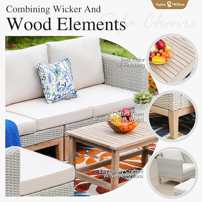 Sophia & William Patio Furniture Set, 5-Piece Wicker Patio Conversation Set