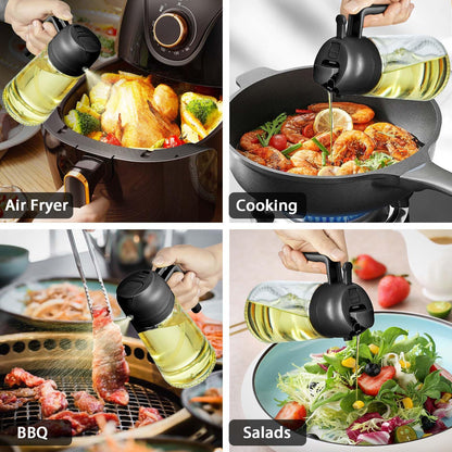 With Stickers 16oz Olive Oil Sprayer for Cooking - 2 in 1 Spray & Pour Olive Oil Dispenser - 470ml Glass Spray Oil Bottle - Kitchen Gadgets