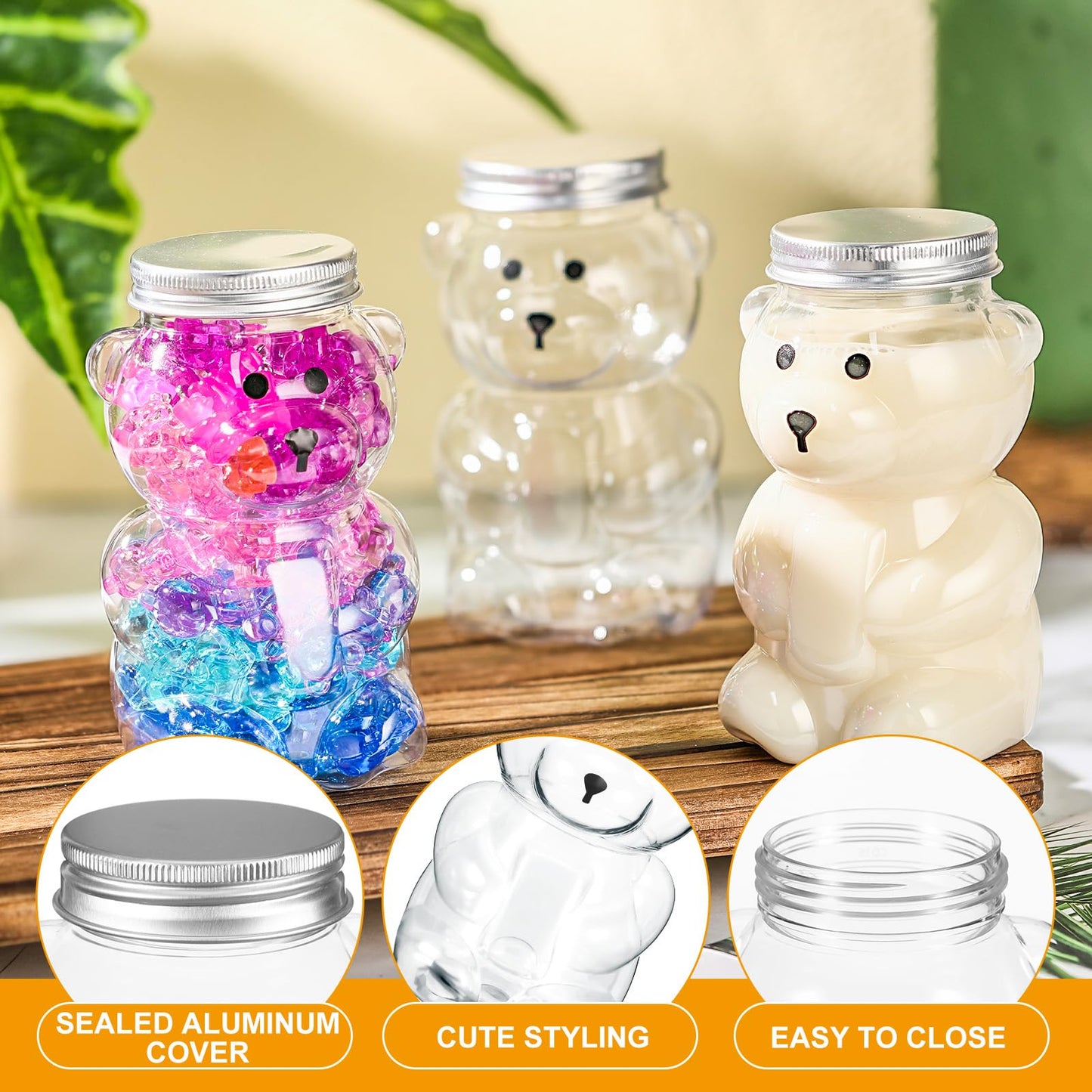 Mumufy 24 Pcs Bear Plastic Jar Empty Bear Shaped Bottle Large Capacity Candy Milk Tea Drinks Container for Making Candy Gifts DIY Decoration(12 oz)