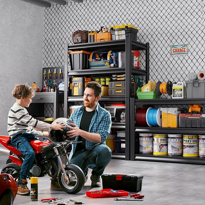 71" H-46 W Garage Shelving Heavy Duty Storage Shelves, Metal Adjustable Shelving Unit, Utility Garage Organizer Shelf for Basement, Pantry, Kitchen, Warehouse, 20" D x 46" W x 71.2" H, Black