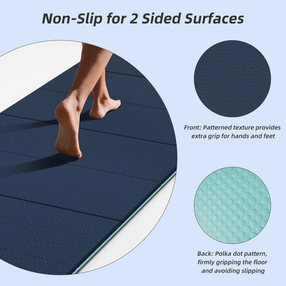 HAHE Foldable Yoga Exercise Mat, 74"Lx32"Wx1/3"Thick, TPE Multi-purpose Workout Mats with Non-slip Surface, Portable for Yoga/Pilates/Studio/Home Gym (Navy Blue+Green)
