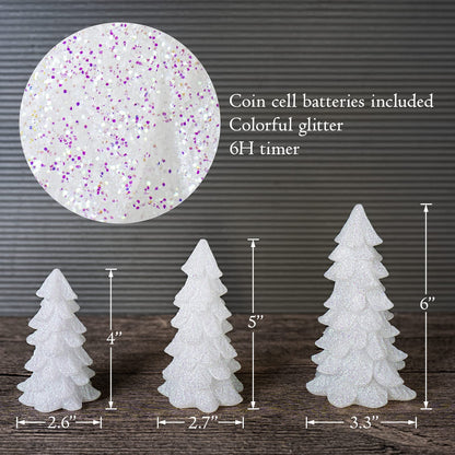Yongmao Glittering White Christmas Tree Shaped Flickering Flameless LED Candles with Timer, Real Wax Battery Operated for Home Party Decoration and Gift (Set of 3)
