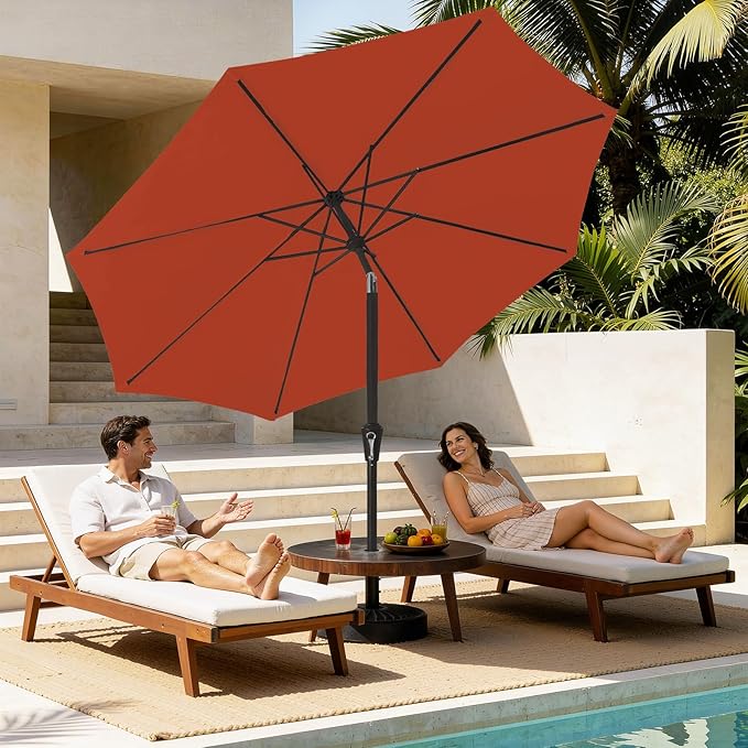 MEWAY 9ft Patio Umbrella Outdoor Table Umbrellas with Push Button Tilt and Crank, Market Umbrella 8 Sturdy Ribs for Deck, Garden, Pool and Backyard, Orange