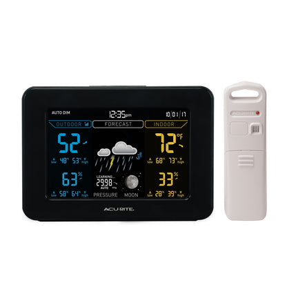 AcuRite 02027AIM Color Weather Station with High Low Temperature and Humidity with Moon Phase, Dark Themed , Black Display