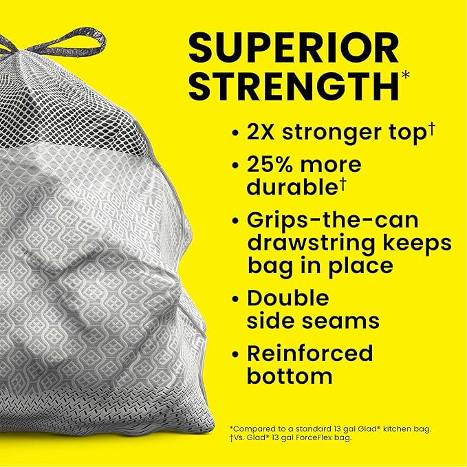 Glad ForceFlex MaxStrength Kitchen Trash Bags, 13 Gal, Fresh Clean Febreze