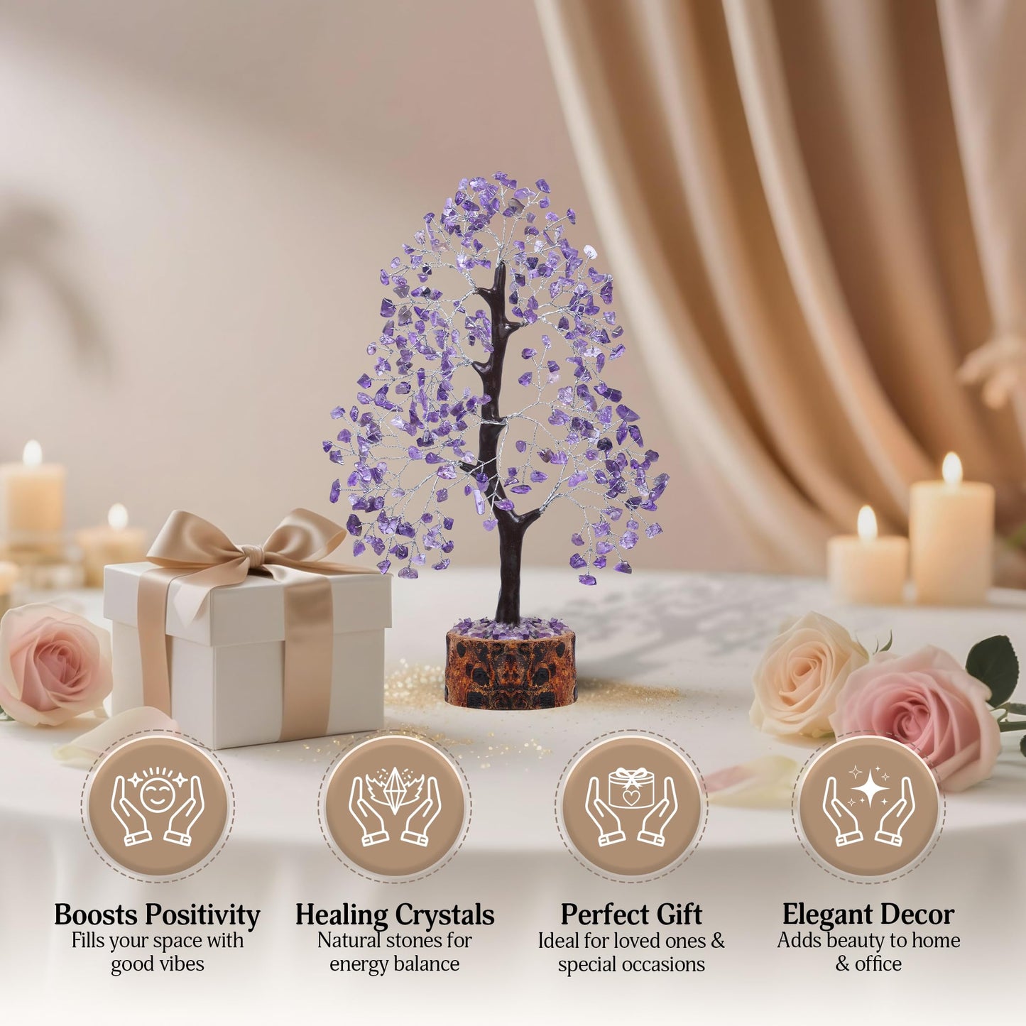 FASHIONZAADI Amethyst Crystal Tree - Chakra Crystals - Money Gem Tree - Purple Home Decor - Feng Shui Crystal - Chakra Crystals - Prosperity Stone - Gifts for Women
