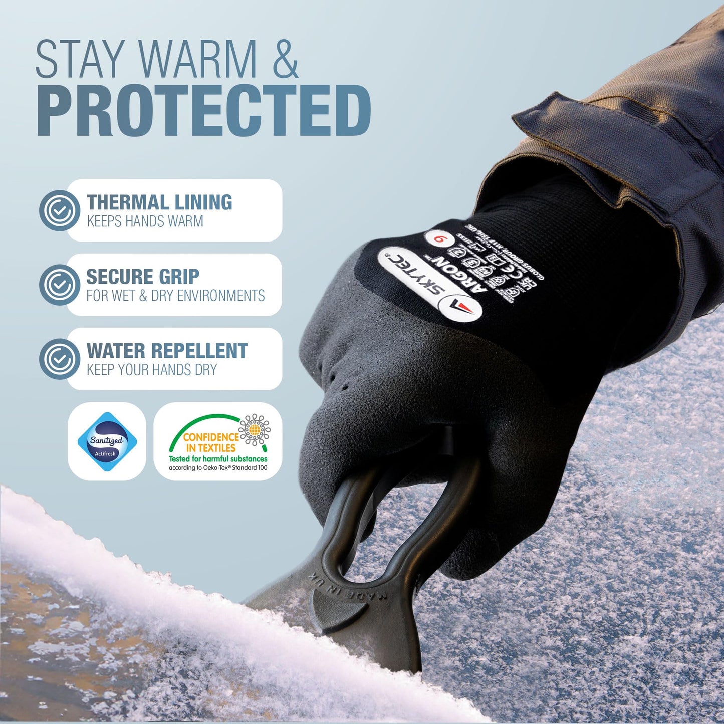 Skytec Thermal Safety Work Gloves - Pack of 2 Pairs Heavy Duty Gardening Gloves for Women & Men - Lightweight, Water-Resistant & Argon Insulated Nylon - Medium