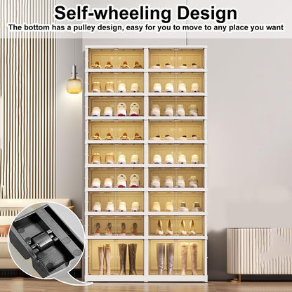 ELPHECO 9 Tier 36 Pairs Large Shoe Rack Organizer - Foldable Sneaker Cabinet Bins, Stackable Shoe Storage Shelf, Collapsible Shoe Cabinet with Double Doors for Entryway