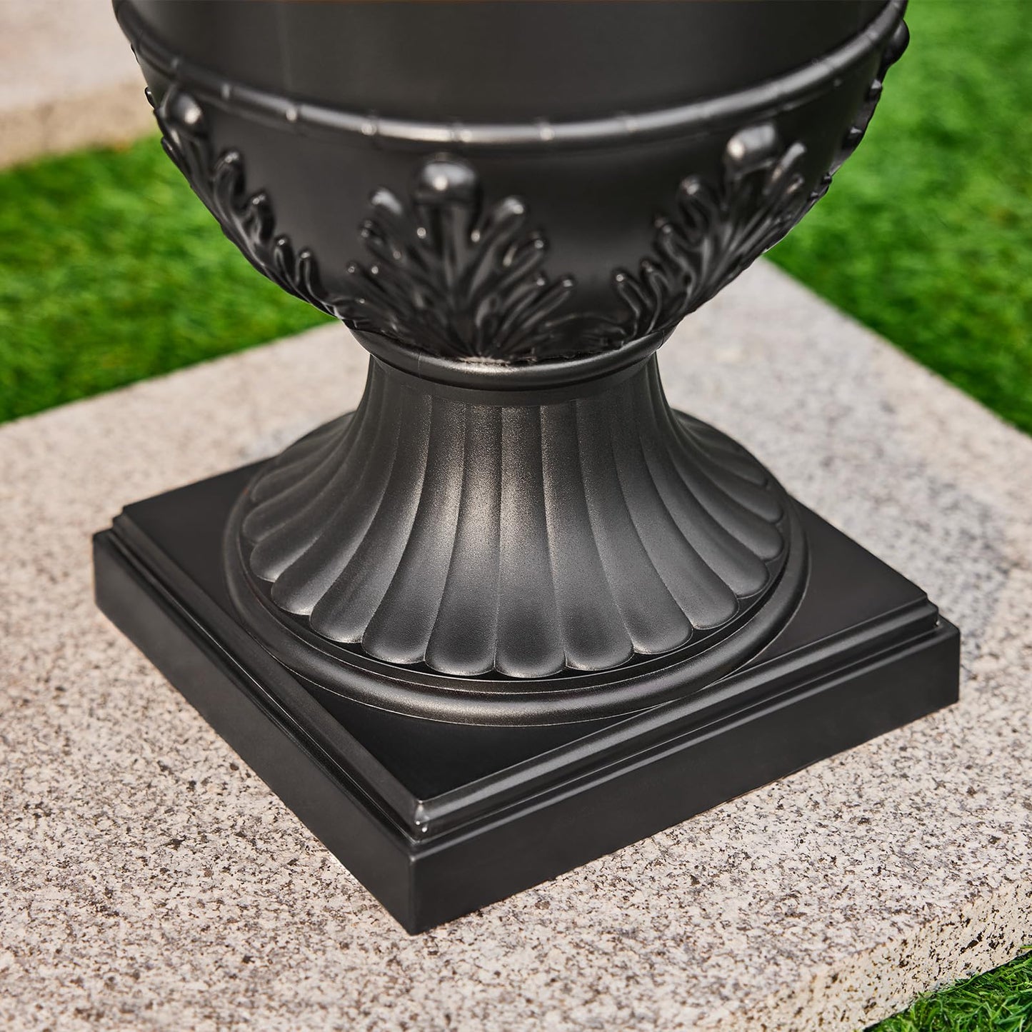VeriNatural Classic Traditional Plastic Urn Planter, 15"x13" Flower Pots for Indoor Outdoor,Plant Pots for Porch Decor,Set of 2