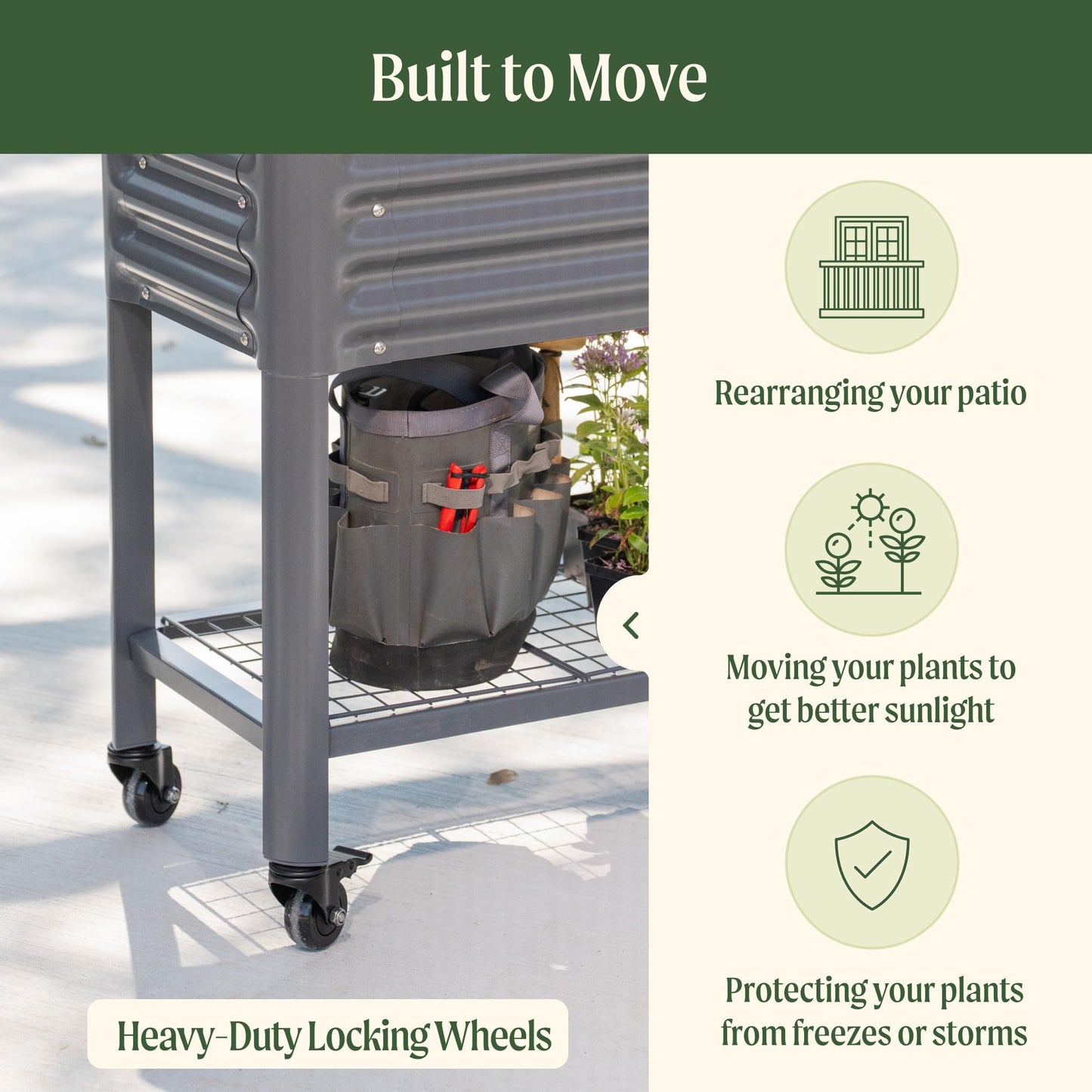 Rolling Elevated Raised Garden Bed - Slim Series, 1.5' x 5.5' Outdoor Planters Boxes with Legs & Storage Rack for Patio, 750 Lbs Weight Capacity, Raised Beds for Gardening Herbs Flowers, Modern Gray