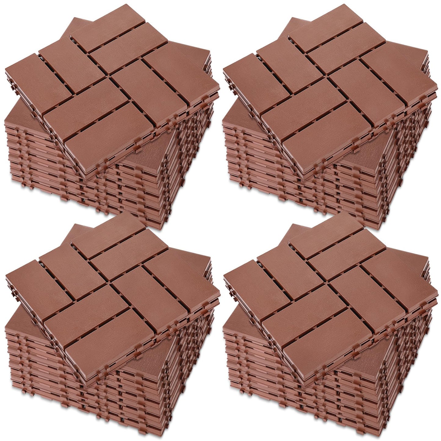 BreezeHug 44 Pack Interlocking Deck Tiles 12"x12"x0.8" Plastic Waterproof Floor Tiles, Outdoor Interlocking Flooring Panels for Patio Garden Poolside Balcony Porch(Brown)