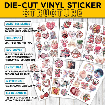 60 Pcs Cute Kawaii Valentine Stickers Pack – Romantic Love Heart, Donut, Bear & Cupcake Vinyl Decals for Water Bottles, Laptops, Journals & Gift Wrapping, Aesthetic Pink Love Stickers Set (Valentine3)