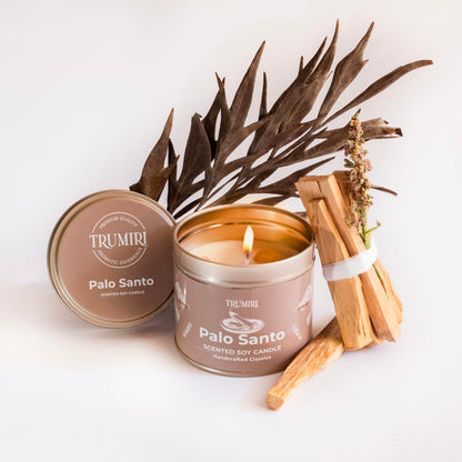 Palo Santo Candle for Home - Highly Scented with Citrine Crystals - 5oz Soy Wax Organic Non Toxic for Aromatherapy Relaxation Meditation - Room Decor for Men - New House Essentials - Pet Safe Candel