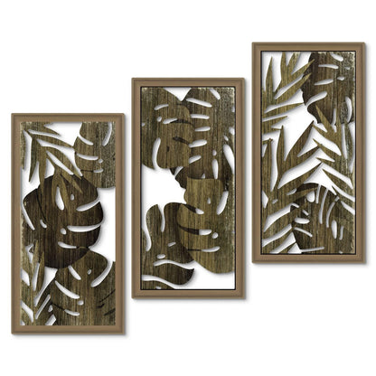Putuo Decor Tropical Leaf Wall Art, Monstera Palm Leaves Natural Aesthetic Boho Decor, Set of 3 Modern Botanical Art for Living Room, Bedroom, Bathroom, Office 16x8 Inch