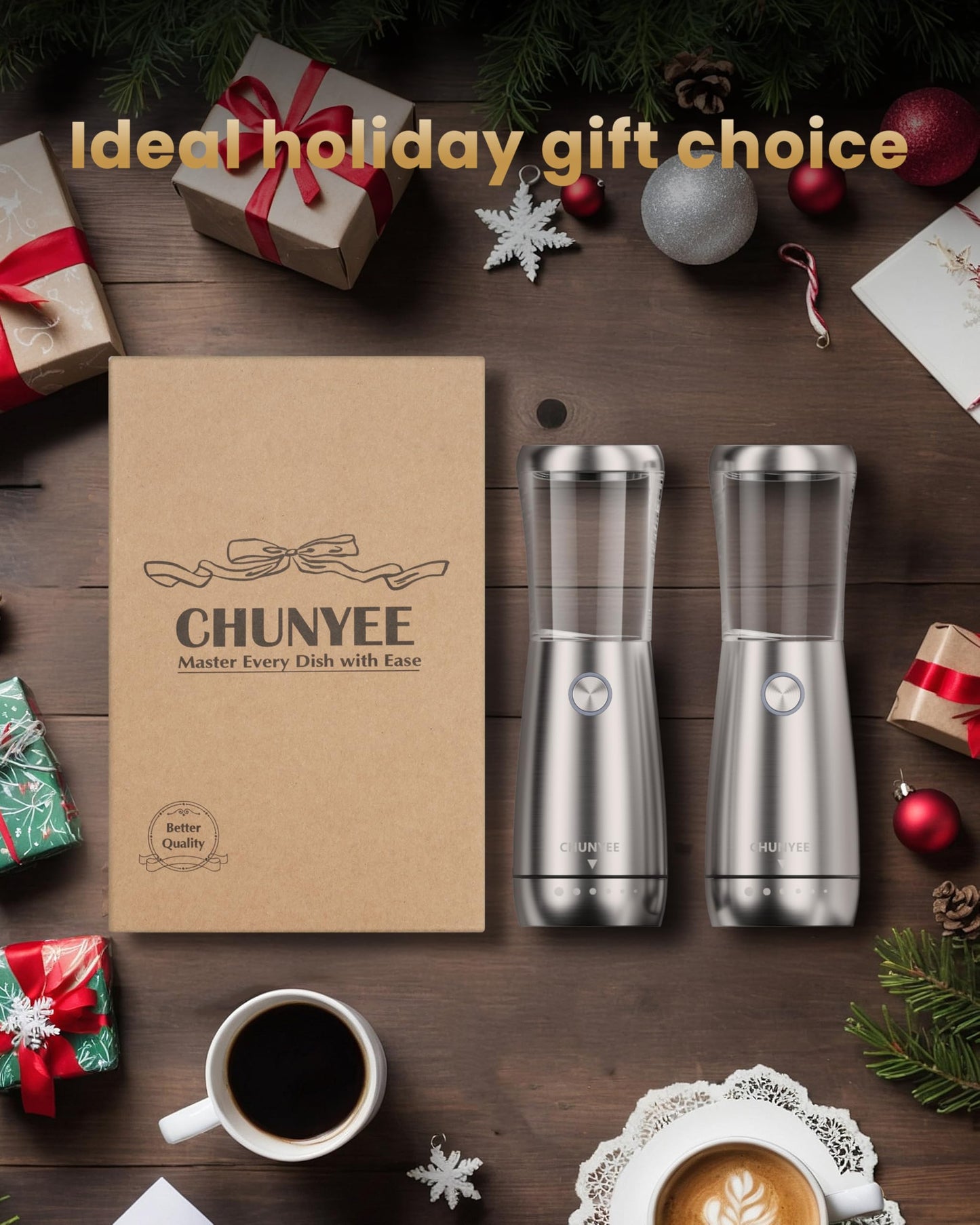 Electric Salt and Pepper Grinder Set - Automatic Stainless Steel Rechargeable Salt and Pepper Grinder Set with Storage Base, Large Capacity, LED Light & Adjustable Coarseness, Ideal Kitchen Gadget