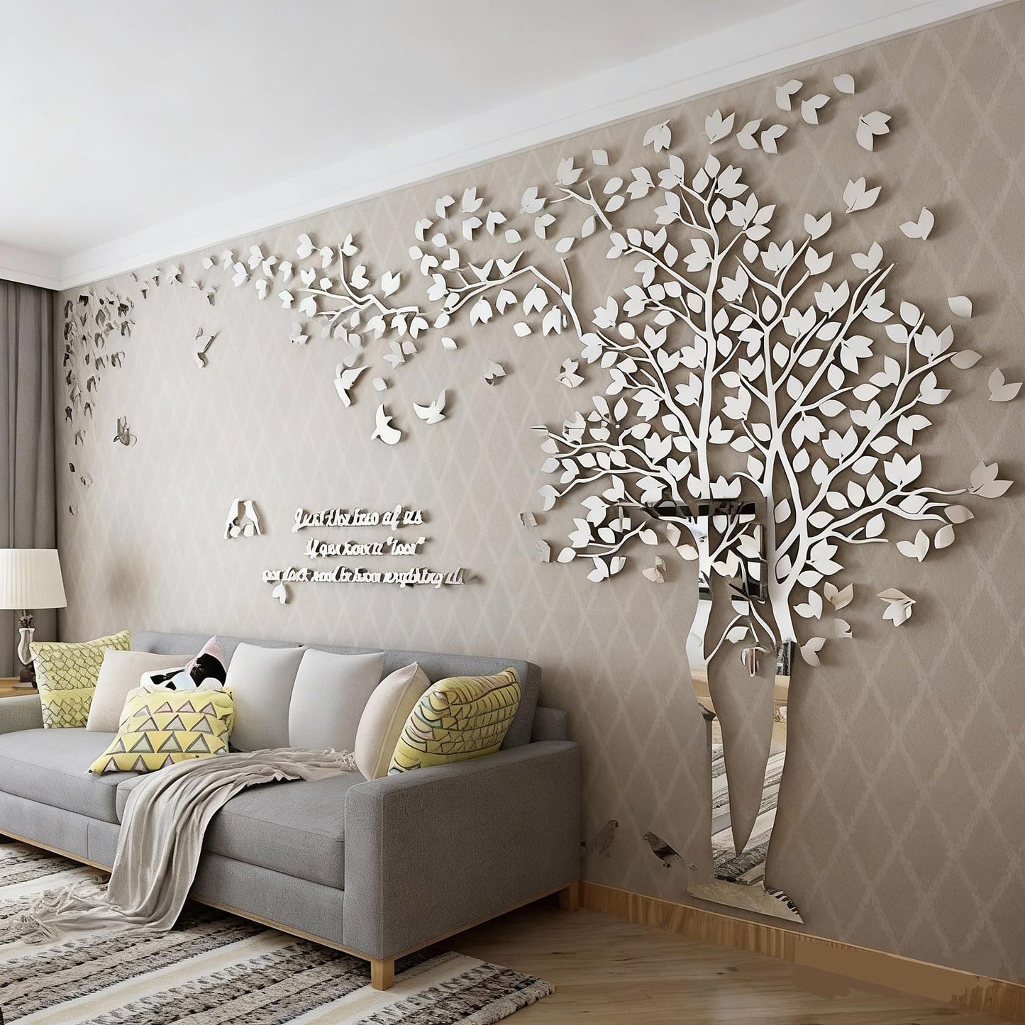 Family Tree Wall Decor Decals - DIY 3D Tree of Life Wall Art Large Decal Stickers Silver Decor Living Room Mural for Bedroom Hallway Home TV Background (Silver Right,M-98X51in)