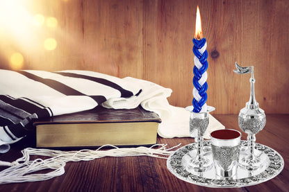 The Dreidel Company Havdalah Set, Grape Theme Wine Goblet, with Candle and Spice Incense Holders, Silver Plated