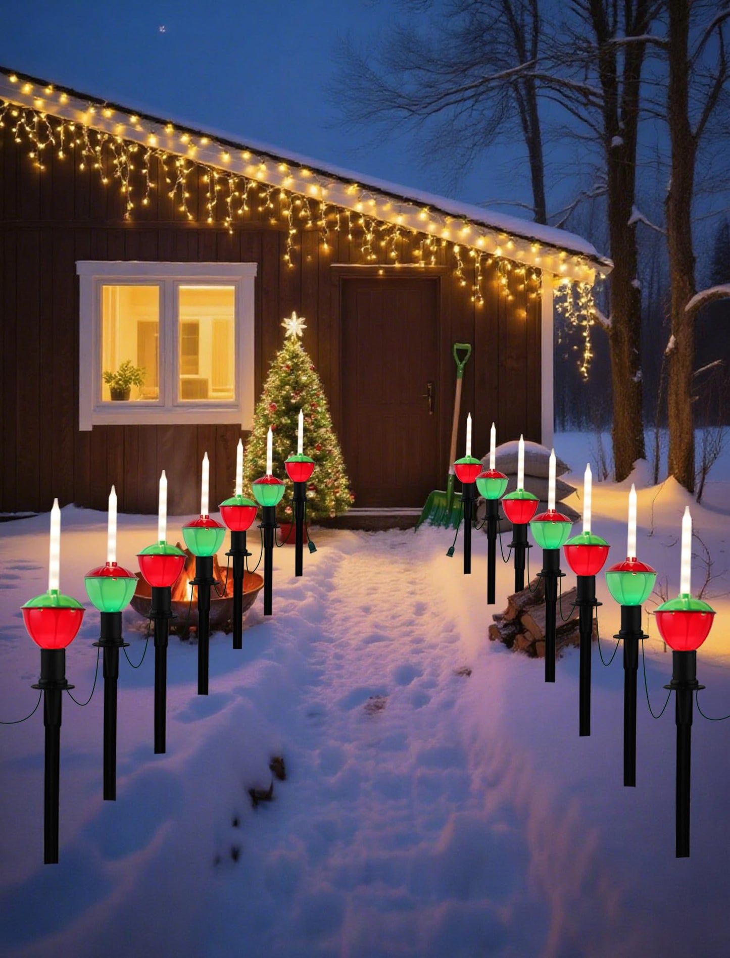 7 Pack Enchanting Christmas Pathway Lights, Whimsical Peppermint Candy Cane Bubbling Yard Stakes, Connectable Outdoor Walkway Lights for Holiday Yard, Sidewalk & Driveway Decor