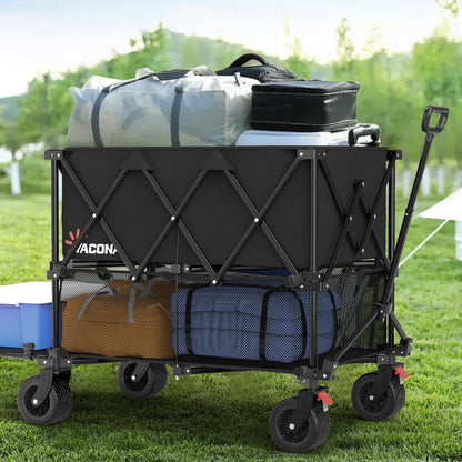 400L Large Double Decker Wagon Collapsible, 450lbs Beach Wagons Carts Foldable Heavy Duty, 55" Extended Utility Folding Cart for Camping, Garden, Sports, Grocery, Shopping