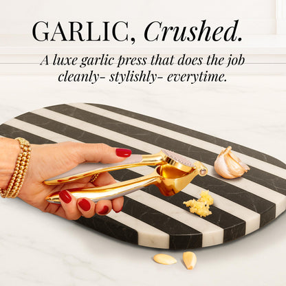 White & Gold Cooking Utensils Set - Luxe 8-Piece Kitchen Gadget Set Includes Can Opener, Tongs and Garlic Press - Stylish White and Gold Kitchen Accessories for Modern Kitchens, Ideal for Gifting