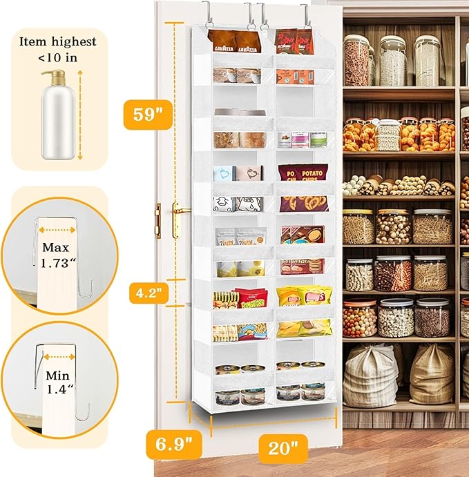 Over The Door Organizer 6 Tiers, Extra Large Behind Door Storage of 12
