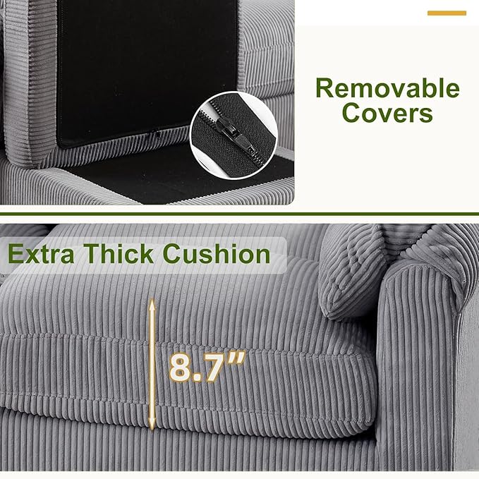 HAOMARKETS Corduroy Sofa Set, Comfy 3-Seater Couches