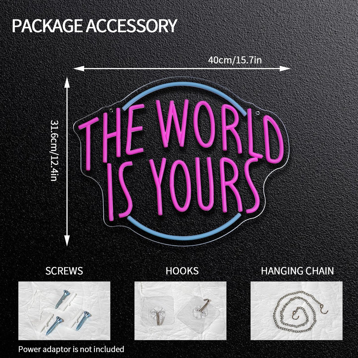 Runalosa The World is Yours Neon Sign for Room Decor Dimmable Blue Pink Girl Neon Light Sign Letters Led Signs for Wall Decor Bedroom Party Man Cave Bar Wedding Cafe Party Decor 15.7" x 12.4" Gift
