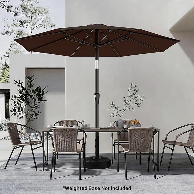 AreShark 9 FT Patio Umbrella for Outdoor, Outdoor Table Umbrella with Push Button Tilt and Crank, Outdoor Patio Umbrellas with 8 Sturdy Ribs for Market, Garden, Pool (Brown)