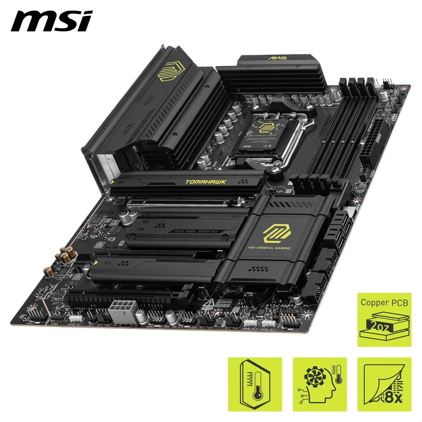 MSI MAG X870 TOMAHAWK WIFI Motherboard, ATX - Supports AMD Ryzen 9000 / 8000 / 7000 Processors, AM5 - 80A SPS VRM, DDR5 Memory Boost 8400+MT/s (OC), PCIe 5.0 x16 & 4.0 x16, M.2 Gen5, Wi-Fi 7, 5G LAN