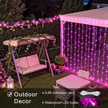 JMEXSUSS 300 LED Curtain Lights Plug in with Remote, Pink String Lights for Bedroom, Christmas, Window, Wall, Party, Teen, Girls' Room, Dorm, Valentine's Day Indoor Outdoor Decor, 9.8X9.8ft