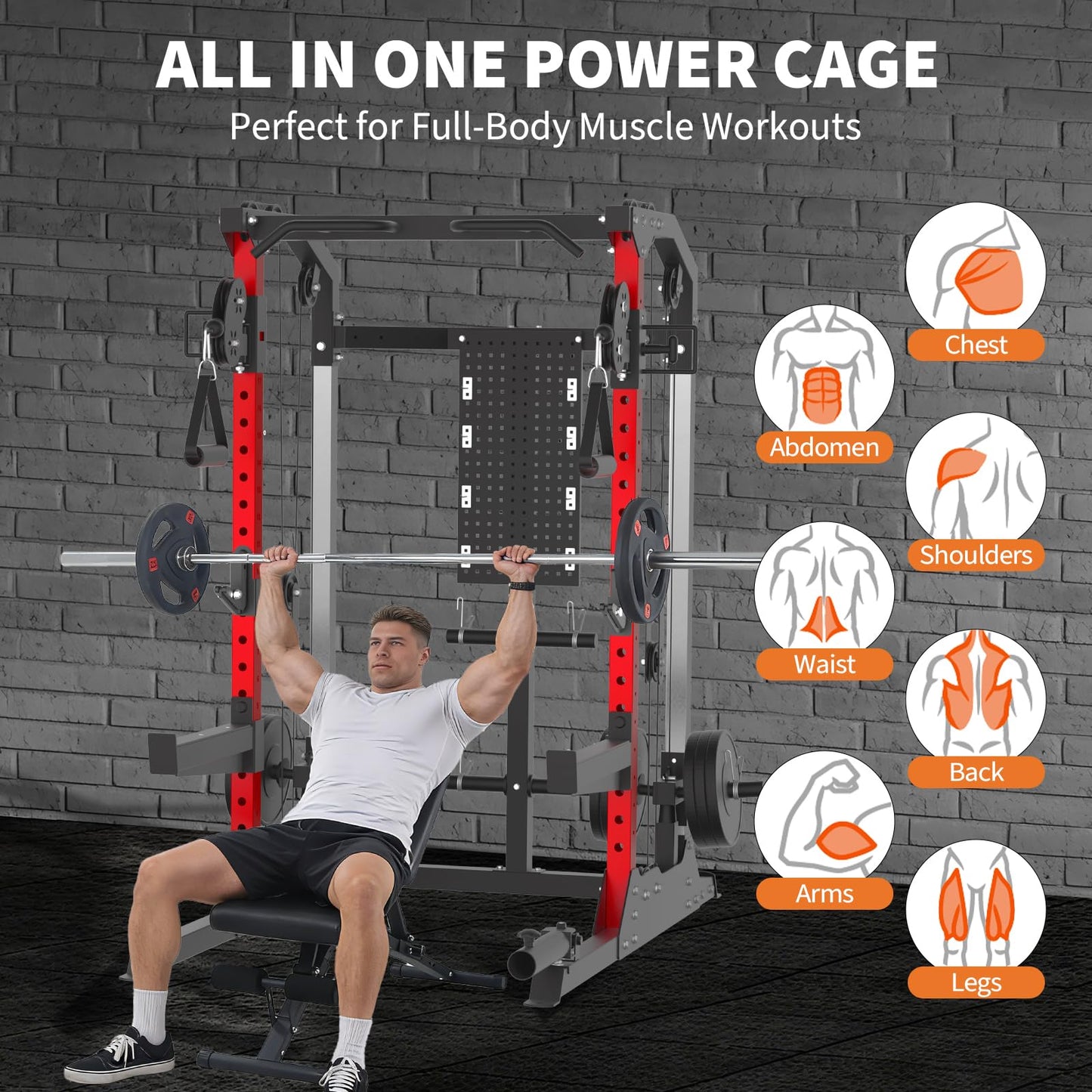 Garvee Power Cage, 2000LB Power Rack with Independent Dual Pulley System, Multi-Function Workout Cage Home Gym Workout Machine for Cable Crossover
