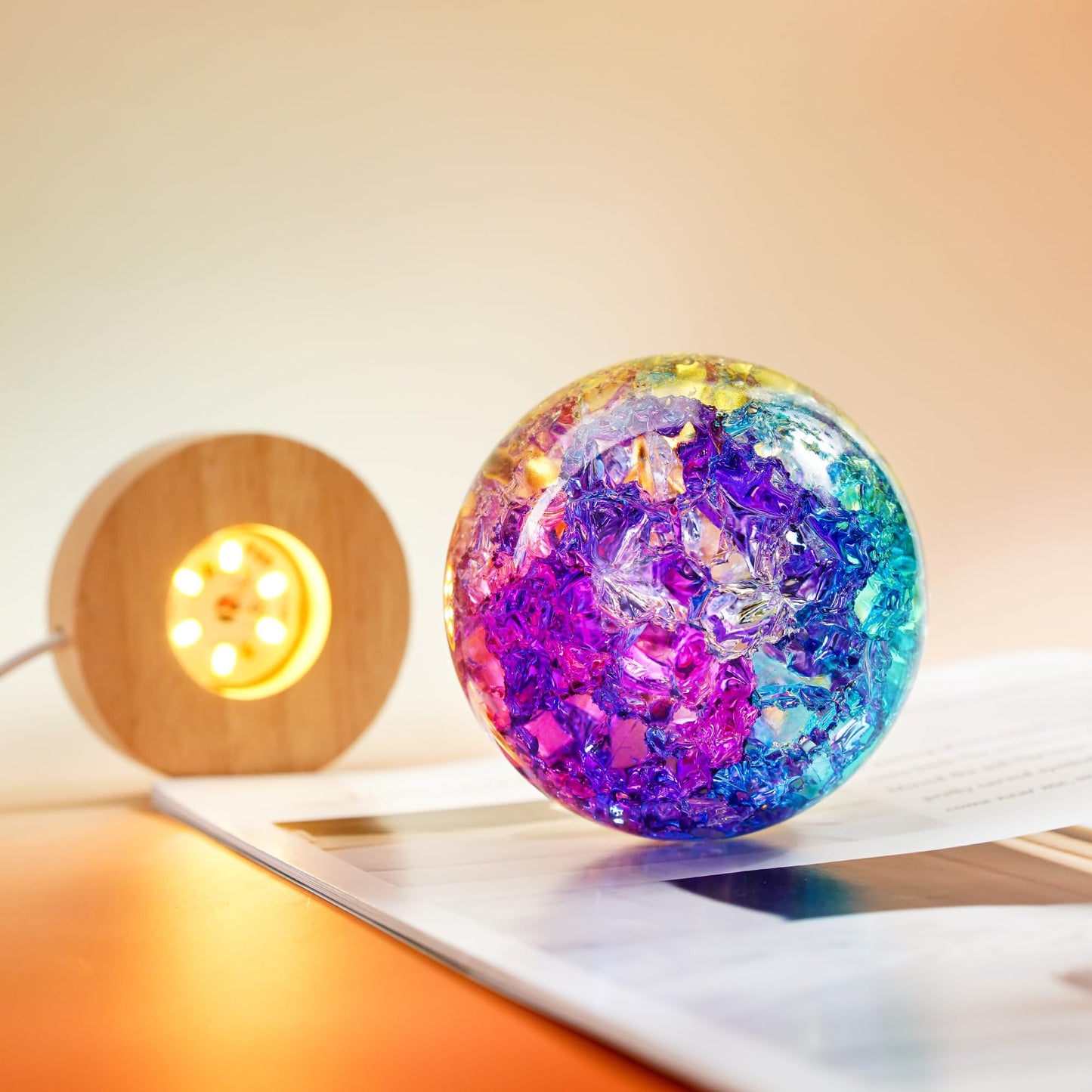 LOULIQIGIFT 80mm Colorful Cracked Crystal Ball Night Light Glass Ball Gifts
