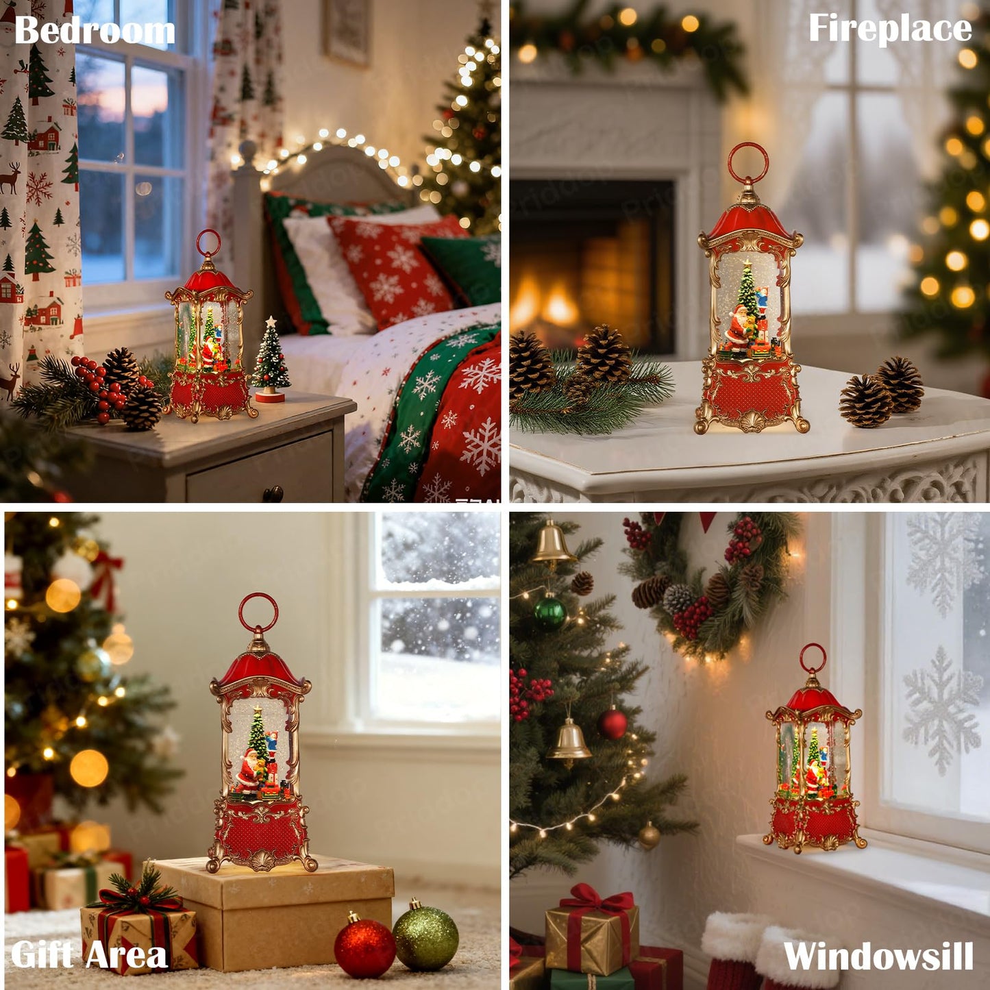 Priddop Santa Snow Globe Christmas Decorations Indoor Christmas Tree Gifts for Child Classic Relief Texture Musical Glitter Snowfall USB/Battery Timer Lantern 12.5 inch