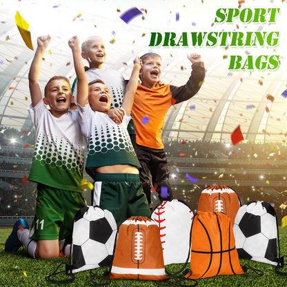 Censen 24 Pcs Drawstring Bags Set Bulk 12 x 10 Inch Waterproof Beach Pack for Soccer Baseball Basketball Football Gift Party (Sport Style)