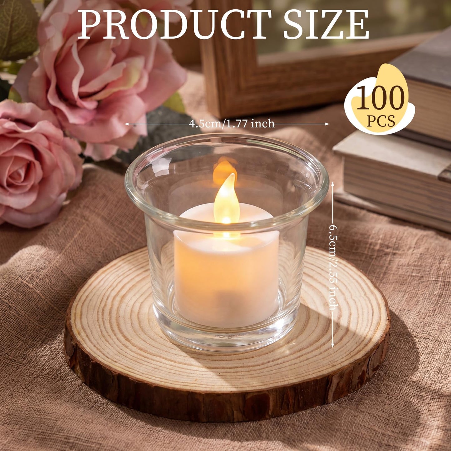 Mumufy 100 Pack Clear Glass Votive Tealight Candle Holder, Clear Chunky Glass Lip Oyster Candle Holders for Wedding Party Decorations Bulk, Holiday Christmas Home Decor