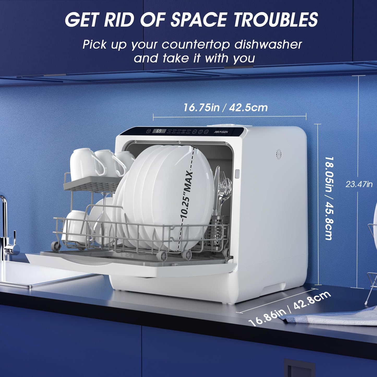 Portable Countertop Dishwashers, 5 Washing Programs Mini Dishwashers with 5 L Built-in Water Tank and Double-layered Glass Door, No Hookup Needed for Home, Apartments & RVs