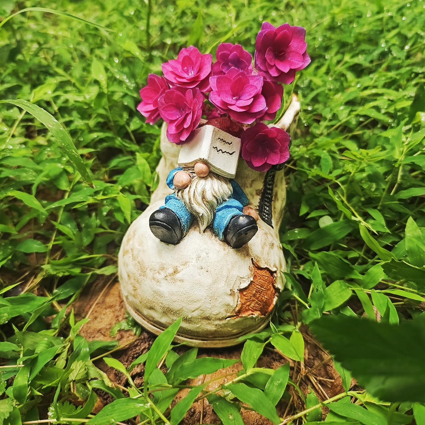 WPJFMXZ Cute Planter Pot Suitable for Indoor and Outdoor, Small gnome Resin Succulent Plant Flower pots, Decorative Fun Flower pots with Drainage Holes, Ideal Home and Garden Decoration Gifts