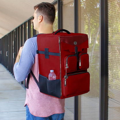 ENHANCE Collector's Edition Board Game Backpack - Reinforced Rigid Board Game Storage with Padded Shoulder Straps, Carrying Handle, and Accessories Pockets for Dice, Card Games, More (Dragon Red)