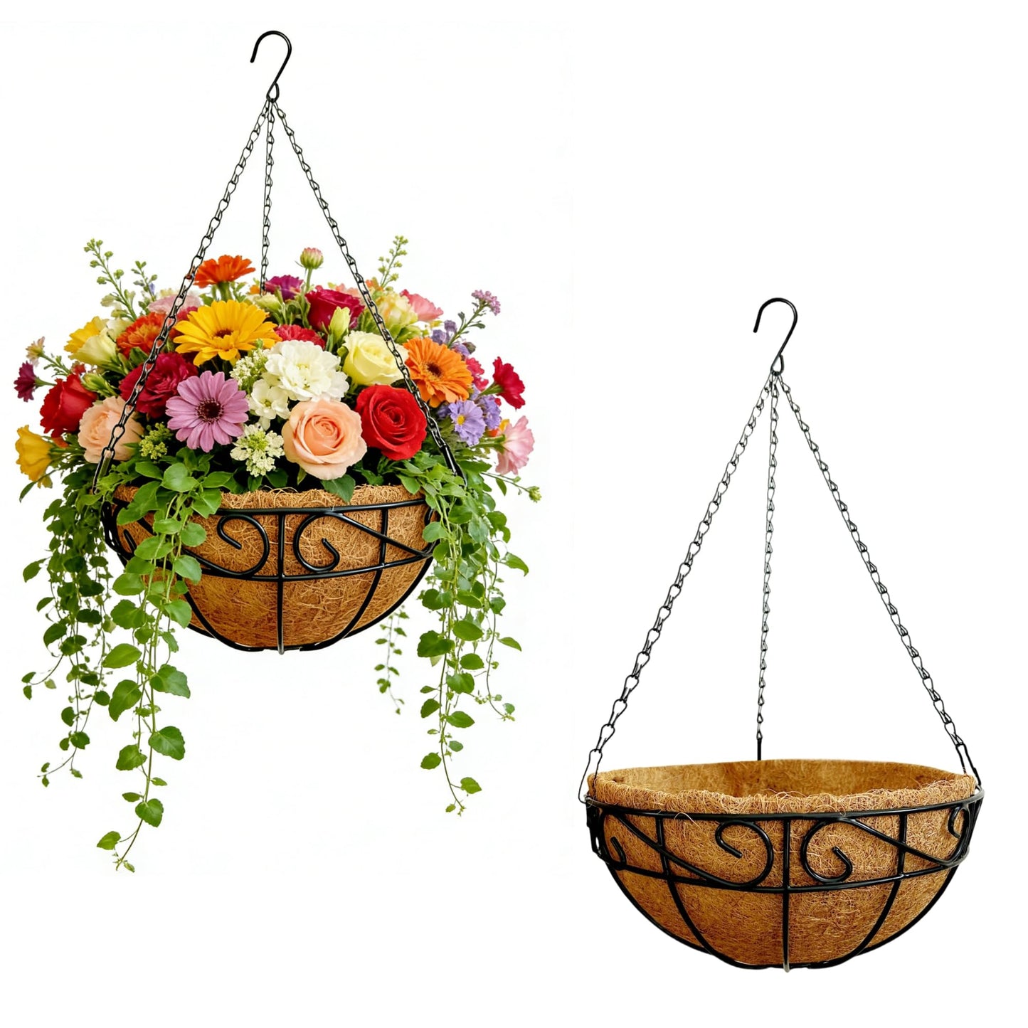 hodooly Hanging Planters for Outdoor Plants,12 inch 2 Pack Hanging Planters Basket with Coco Liners, Hanging Baskets Flower Pots for Patio,Garden, Deck, Porch Plants