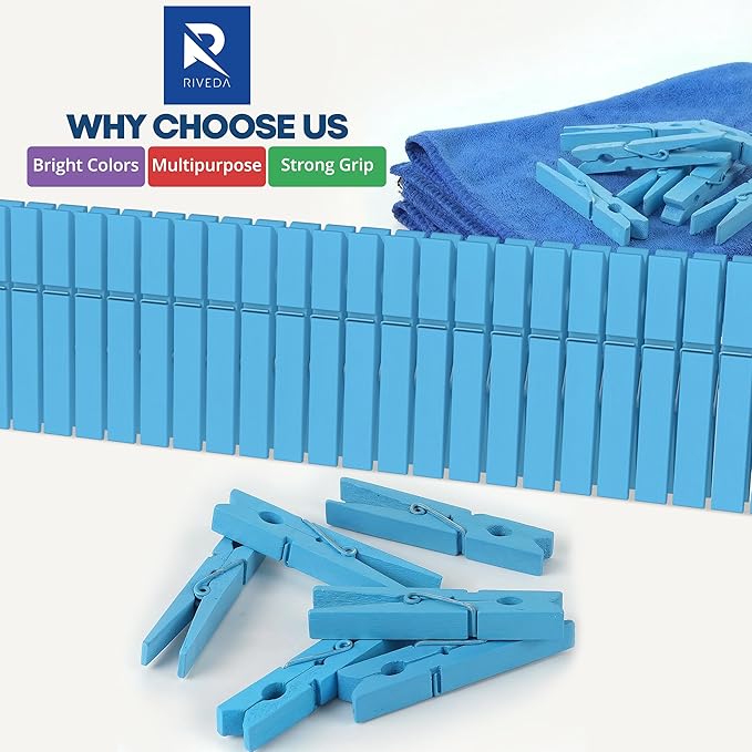 RIVEDA 50pcs Colored Wooden Clothes Pins, Clothespins