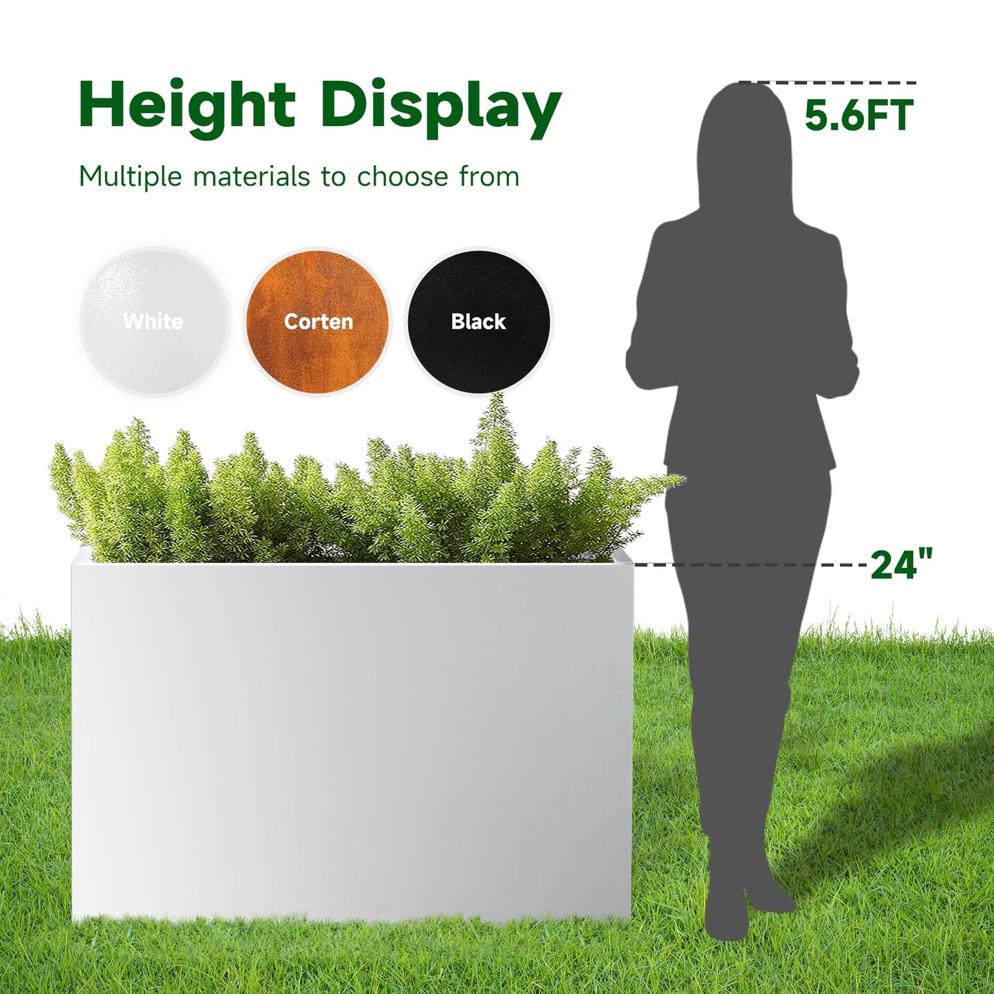 GZLVSOW Metal Heavy Planter Box 32" L x 15" W x 24" H White Metal Rectangular Outdoor Planter with Removable Insert Shelf for Outside, Indoor, Garden (White, 32 * 15 * 24)