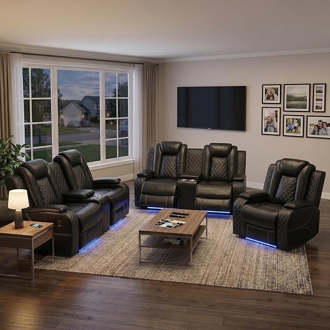 Leather Sofa Set, Power Recliner Sofa Set