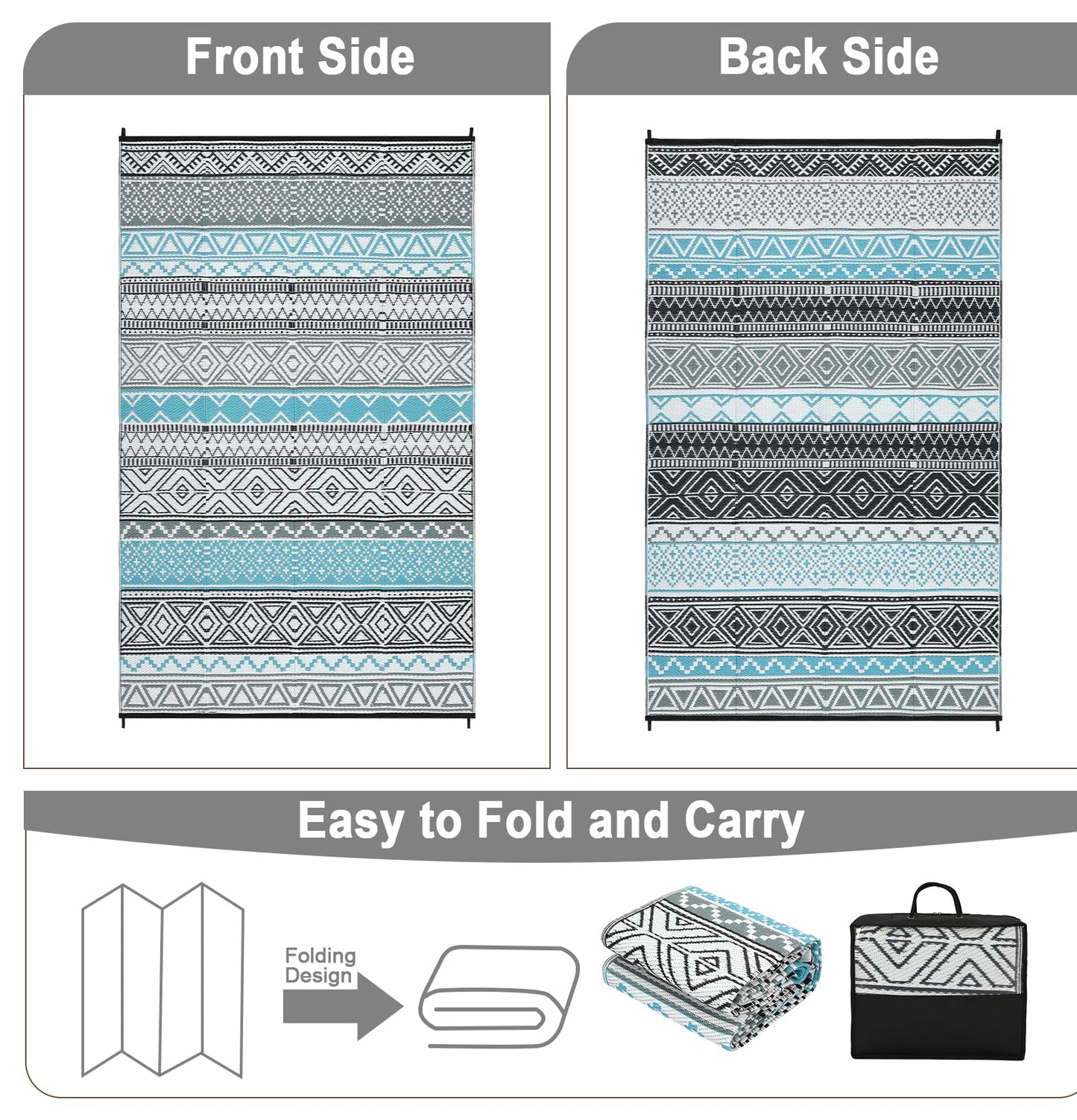 COZYLOOM Outdoor Rug for Patio 9x18 ft Waterproof Clearance, Reversible Indoor Outdoor Plastic Straw Camping Rug Carpet, RV Mat, Large Area Rug for Deck, Backyard, Balcony, Porch, Beach, Blue/Grey