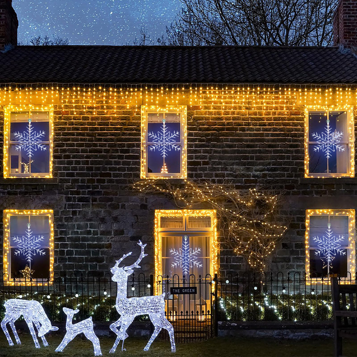 Christmas Window Lights Decorations, 2 Packs 14" Cool White Snowflake Lights with 8 Lighting Modes Remote Control Timer, USB Powered for Home Xmas Party Decor