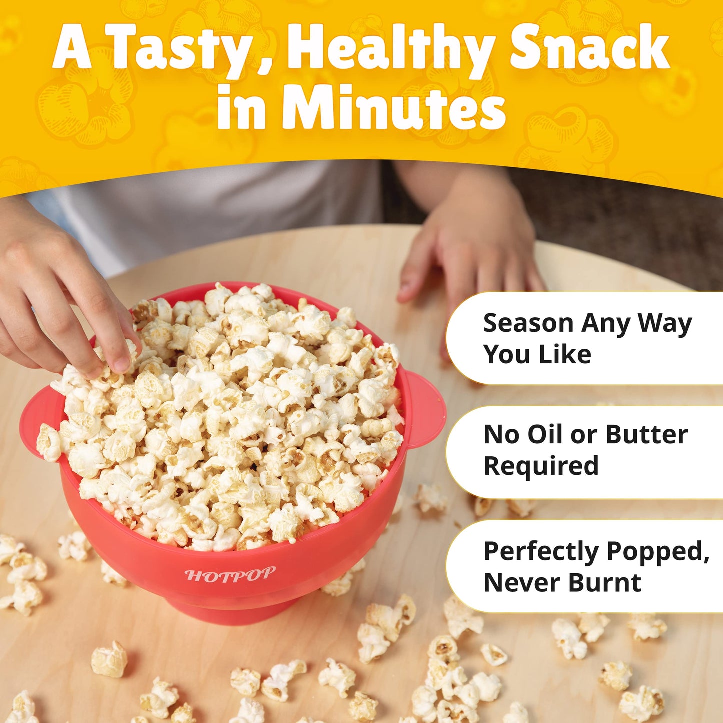 The Orginal HotPop Silicone Popcorn Maker - Microwave Popcorn Popper with Handles - Collapsible Bowl, Heat-Resistant, Easy to Clean, Ideal for Family Movie Nights, 15-Cup Capacity - Red