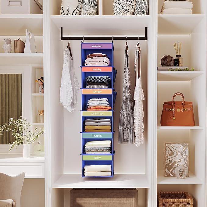 YOUDENOVA 6-Shelf Weekly Hanging Closet Organizer, Weekly Clothes Organizers