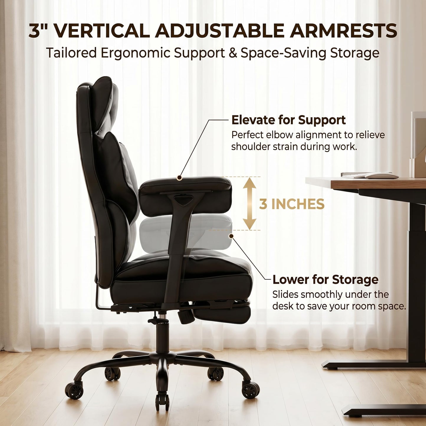 ATMILD Big and Tall Gaming Office Chair 400lbs - Heavy Duty Ergonomic Computer Desk Chair with Footrest, Adjustable Armrests, High Back PU Leather with Racing Style (Black)