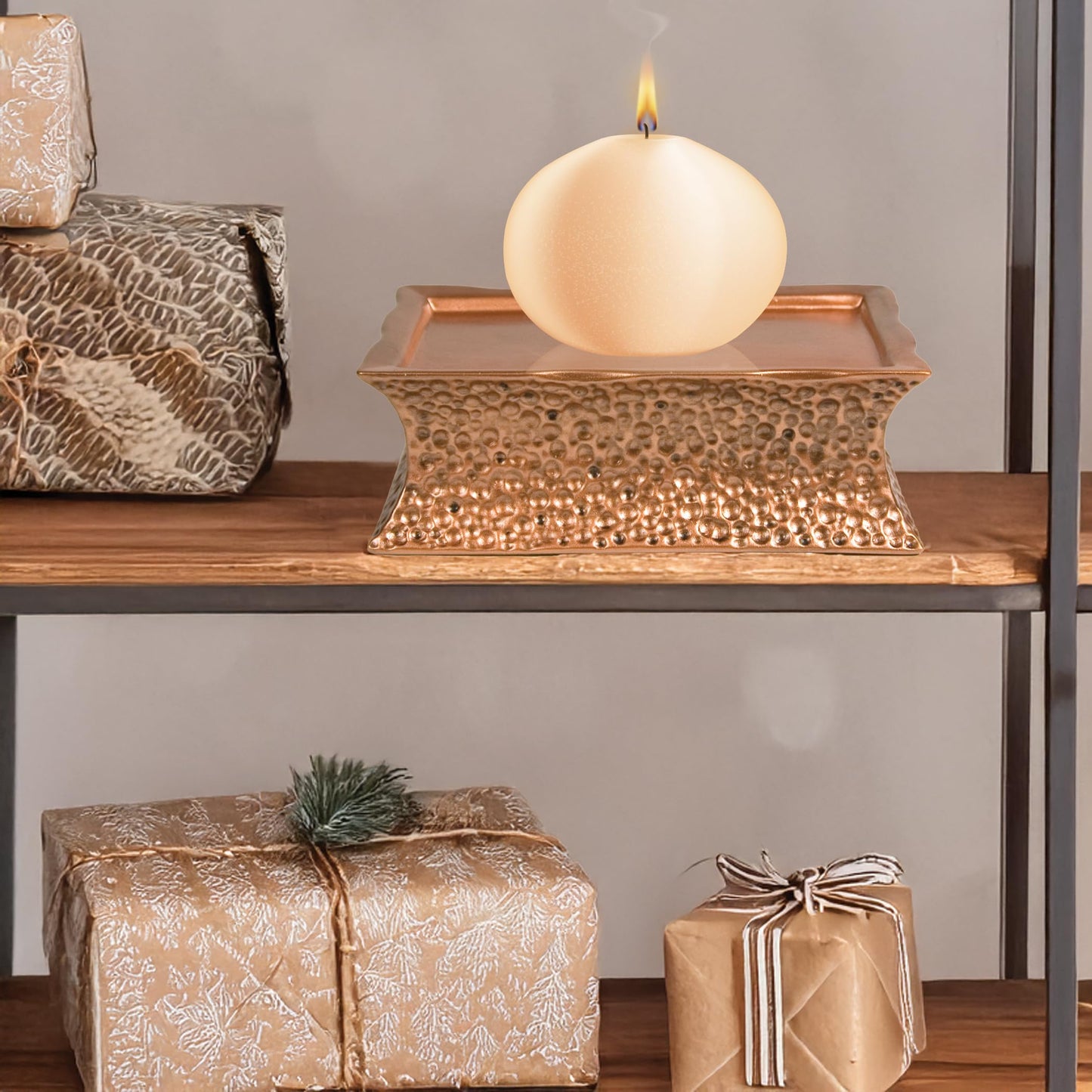 Pavilion Gift Company- Hammered Copper Pedestal - 7" x 2.5" Candle Stand Candle Holder Tealight Holder Home Decor Housewarming Gift