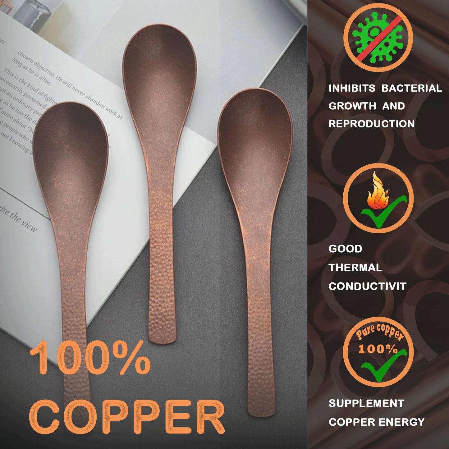 Purecopper-Retro Copper Tableware, Japanese Handmade Hammered Texture Copper Spoon, Suitable for Home and Restaurant - Dessert spoon、Coffee spoon、Teaspoon（1PC)